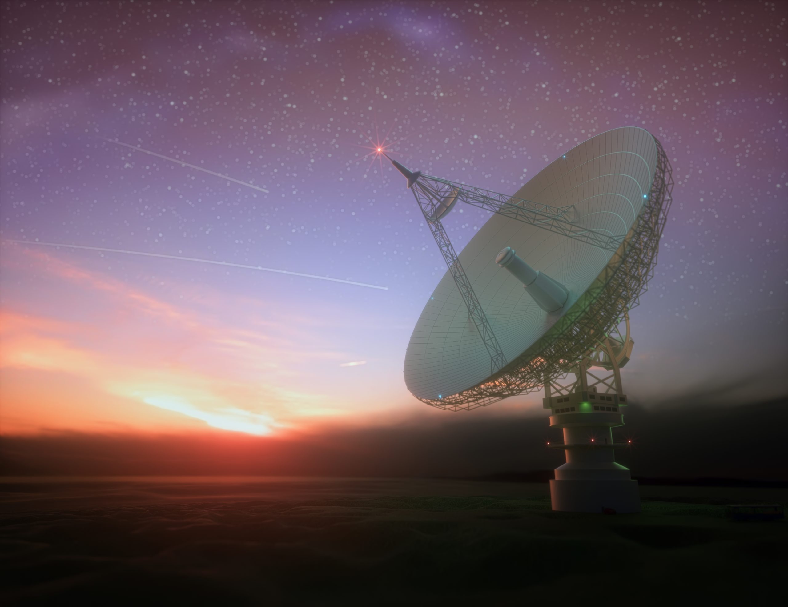 Radio Astrophysics - Photo of radio dish at sunset
